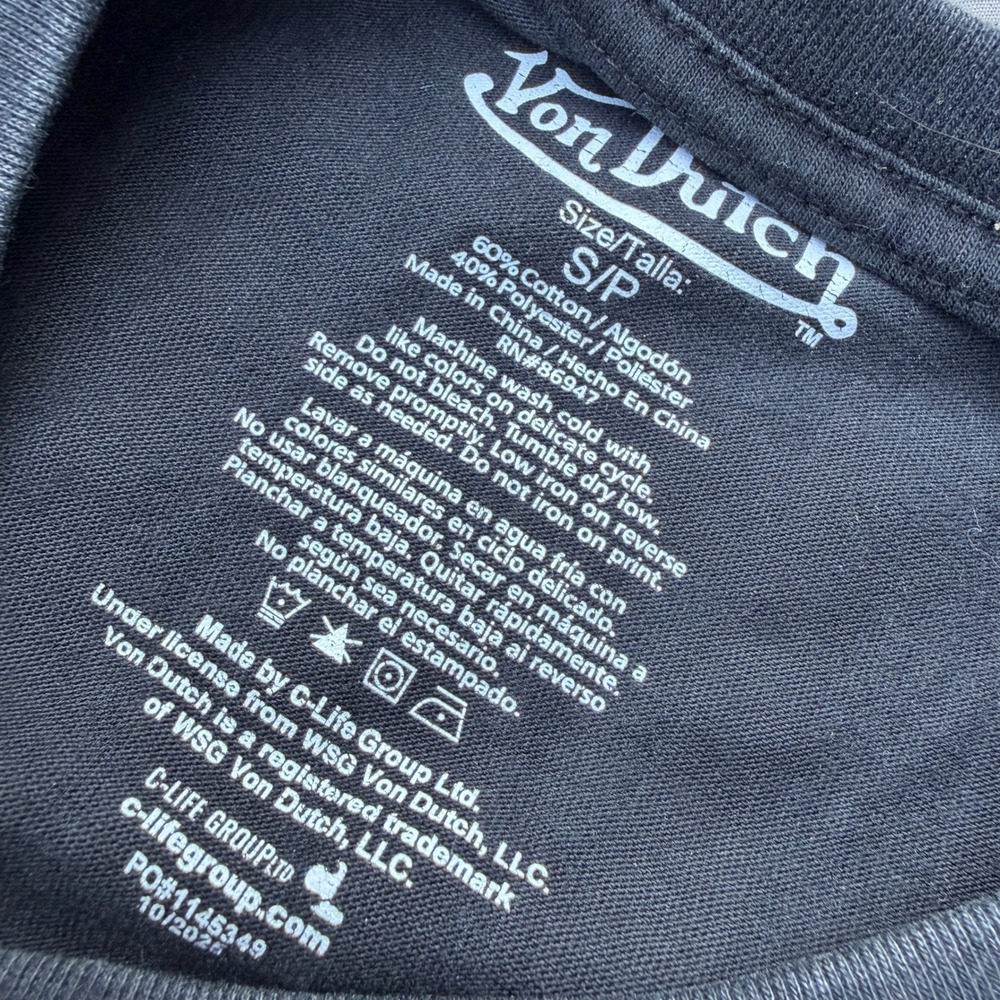Von Dutch Feel No Fear Skull Graphic T Shirt Black Neon Front Back Size Small - Picture 7 of 8